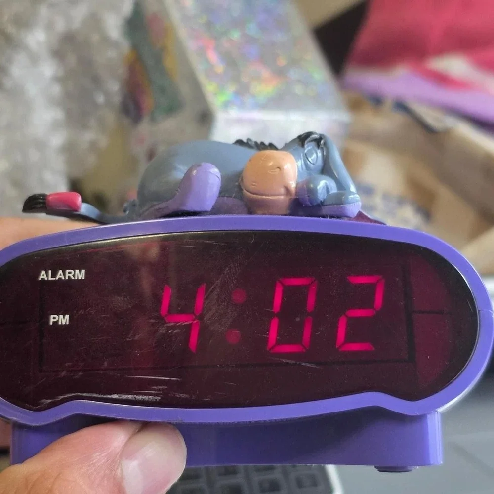 Vintage Disney Sleeping Eeyore Alarm Clock DP87530 Winnie the Pooh Purple